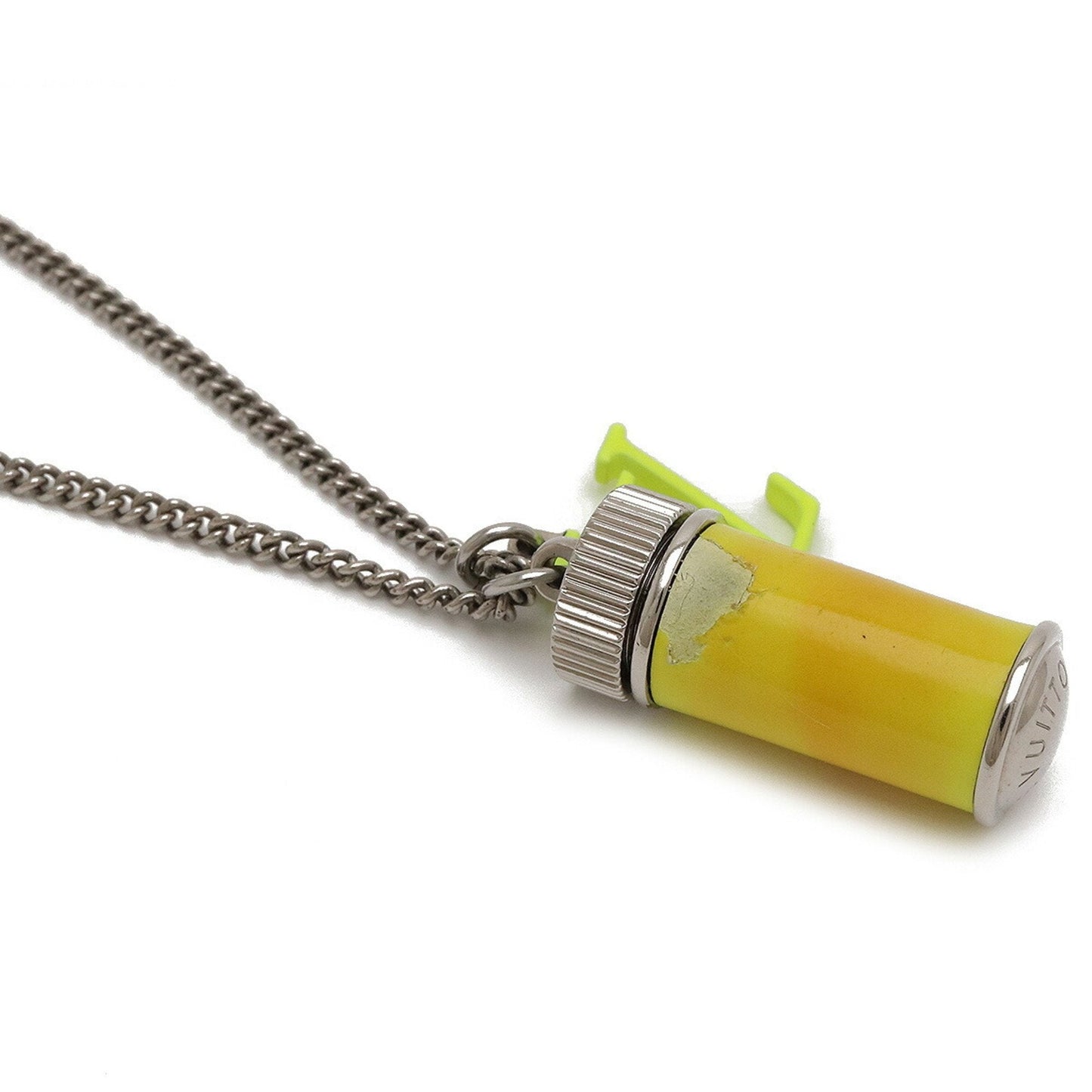 LOUIS VUITTON Collier LV Fluo Necklace Pendant Jaune Neon Yellow Metal Silver Color MP2143
