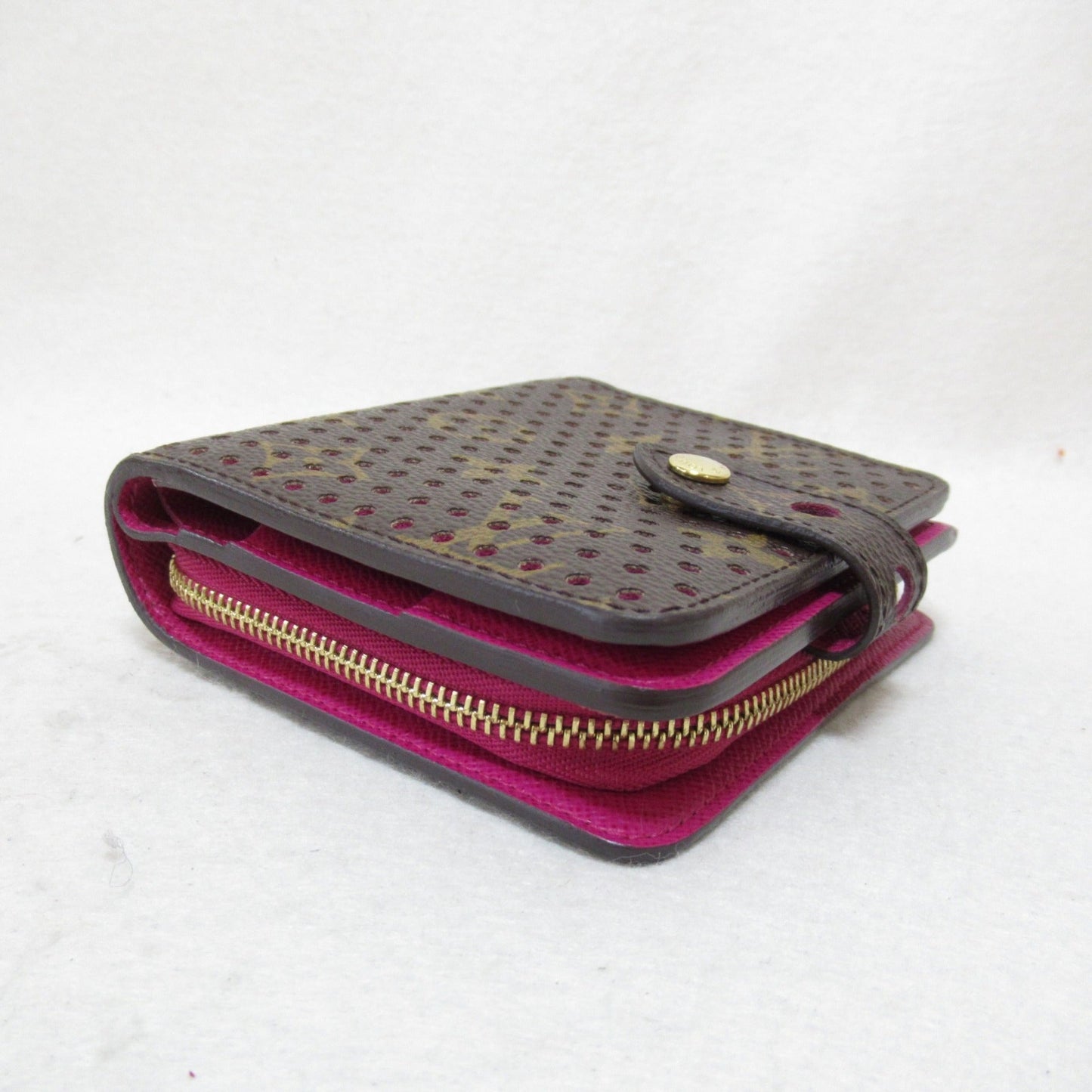 LOUIS VUITTON Compact Zip Round Wallet Brown Fuschia PVC coated canvas M95188