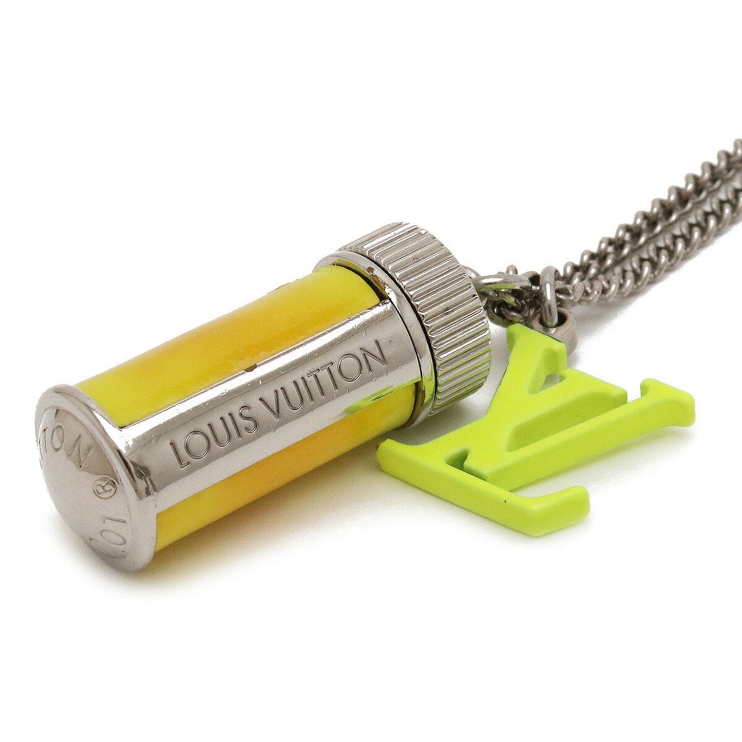 LOUIS VUITTON Collier LV Fluo Necklace Pendant Jaune Neon Yellow Metal Silver Color MP2143