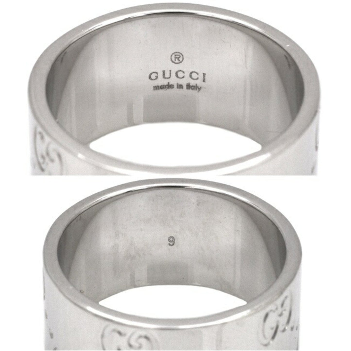 Gucci Icon Ring WG White Gold GG No. 8 # 750 K18 GUCCI 9mm Engraved Band Women's Men's Unisex Flat