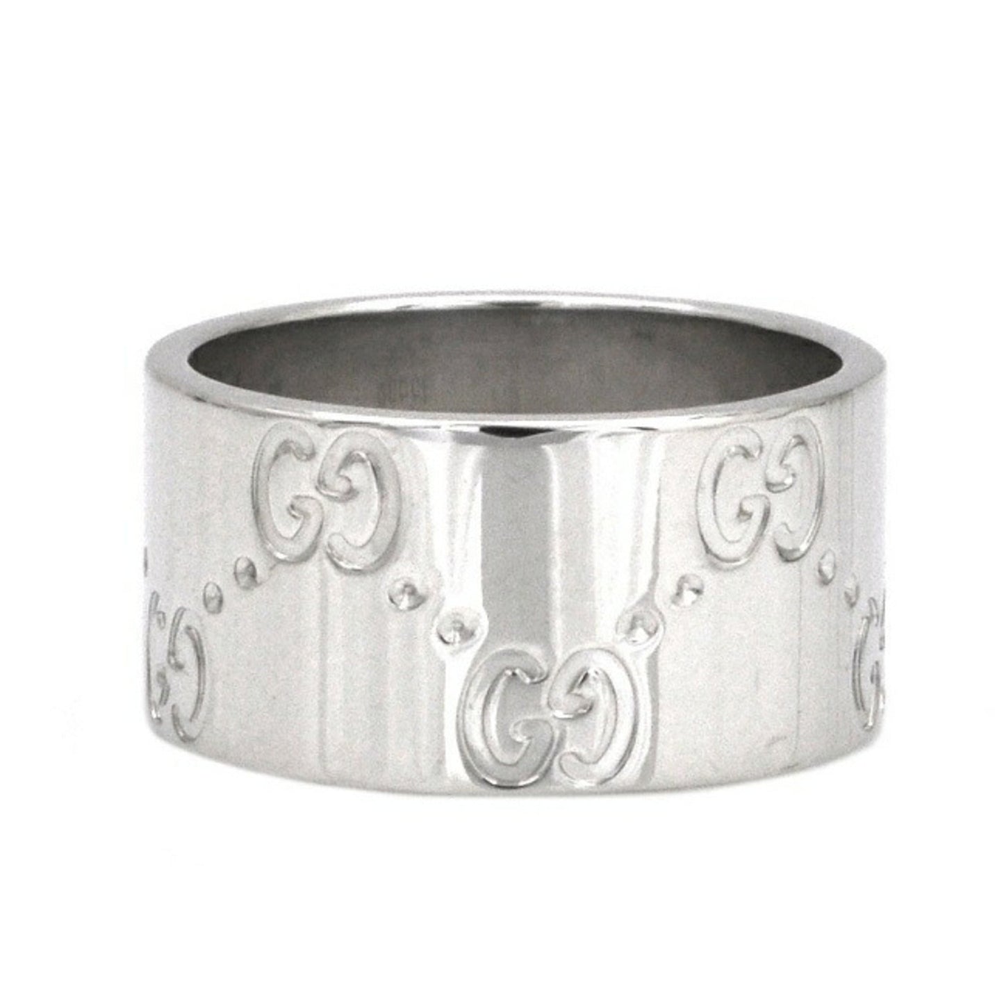 Gucci Icon Ring WG White Gold GG No. 8 # 750 K18 GUCCI 9mm Engraved Band Women's Men's Unisex Flat