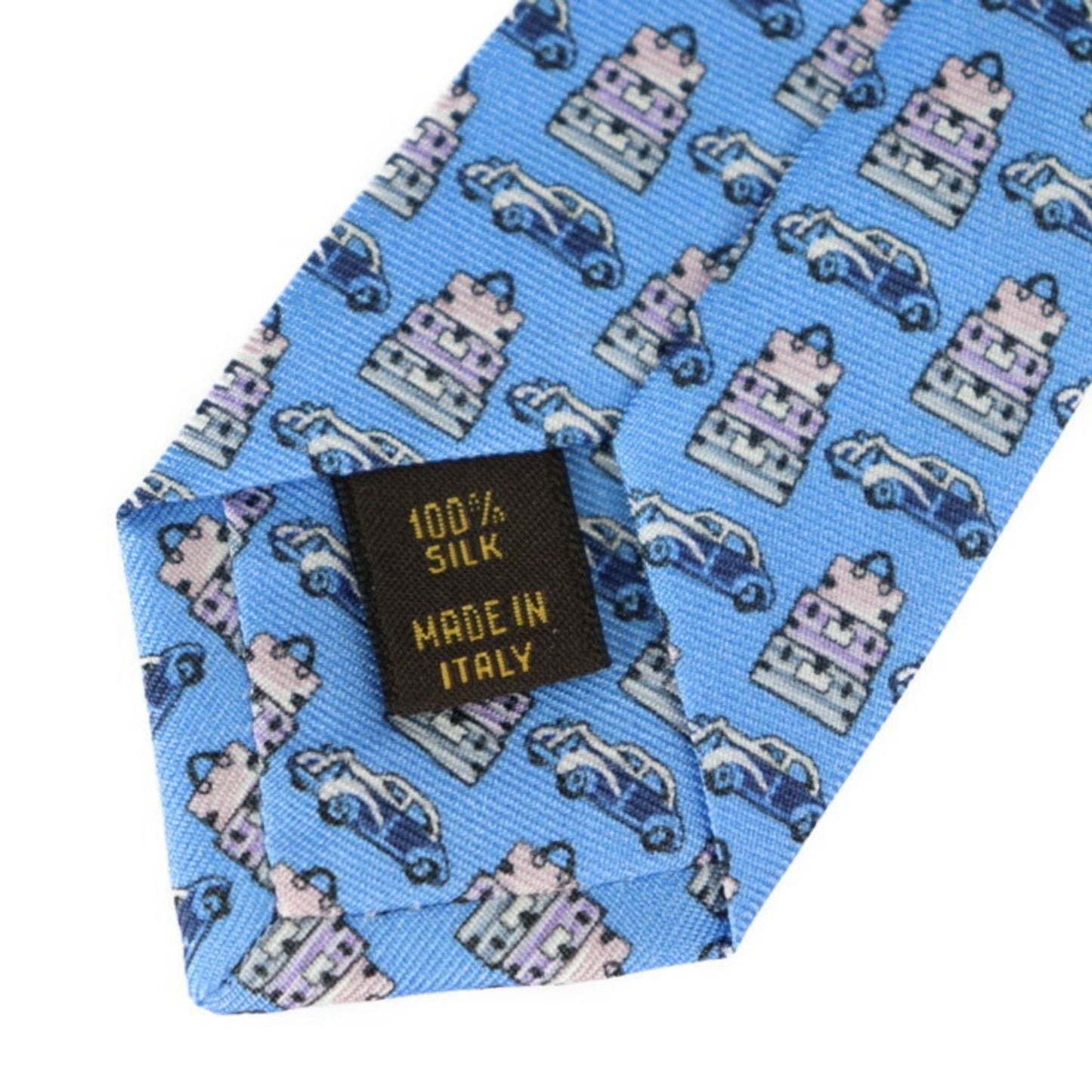 LOUIS VUITTON Cravat Globetrot Cars Tie M78558 Silk 100% Light Blue System Trunk x Car Pattern
