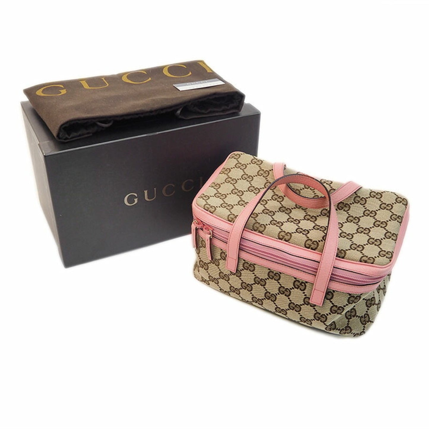 Gucci GG Canvas Vanity Bag Beige x Pink 124540 Ladies Handbag
