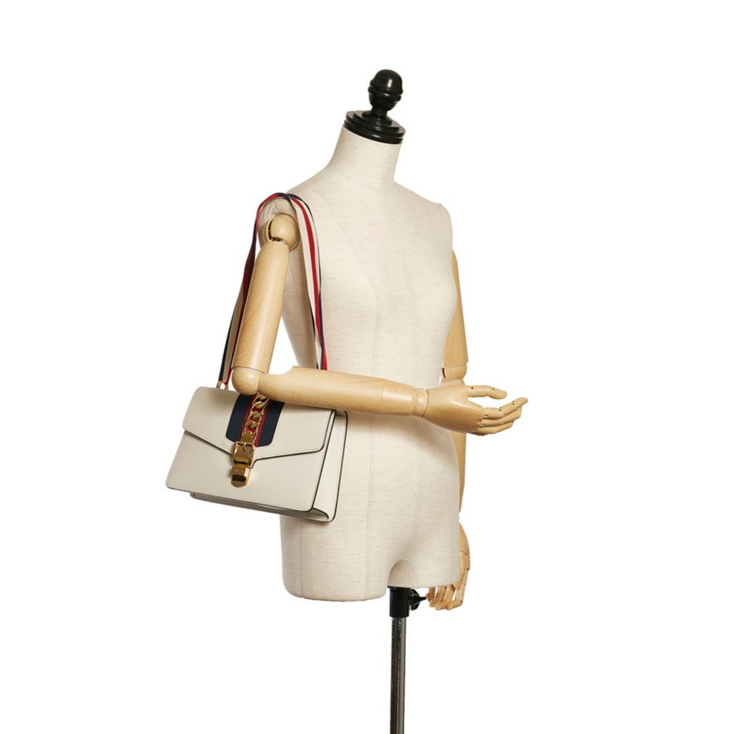 Gucci Sylvie Small Shoulder Bag 421882 White Red Navy Leather Ladies GUCCI