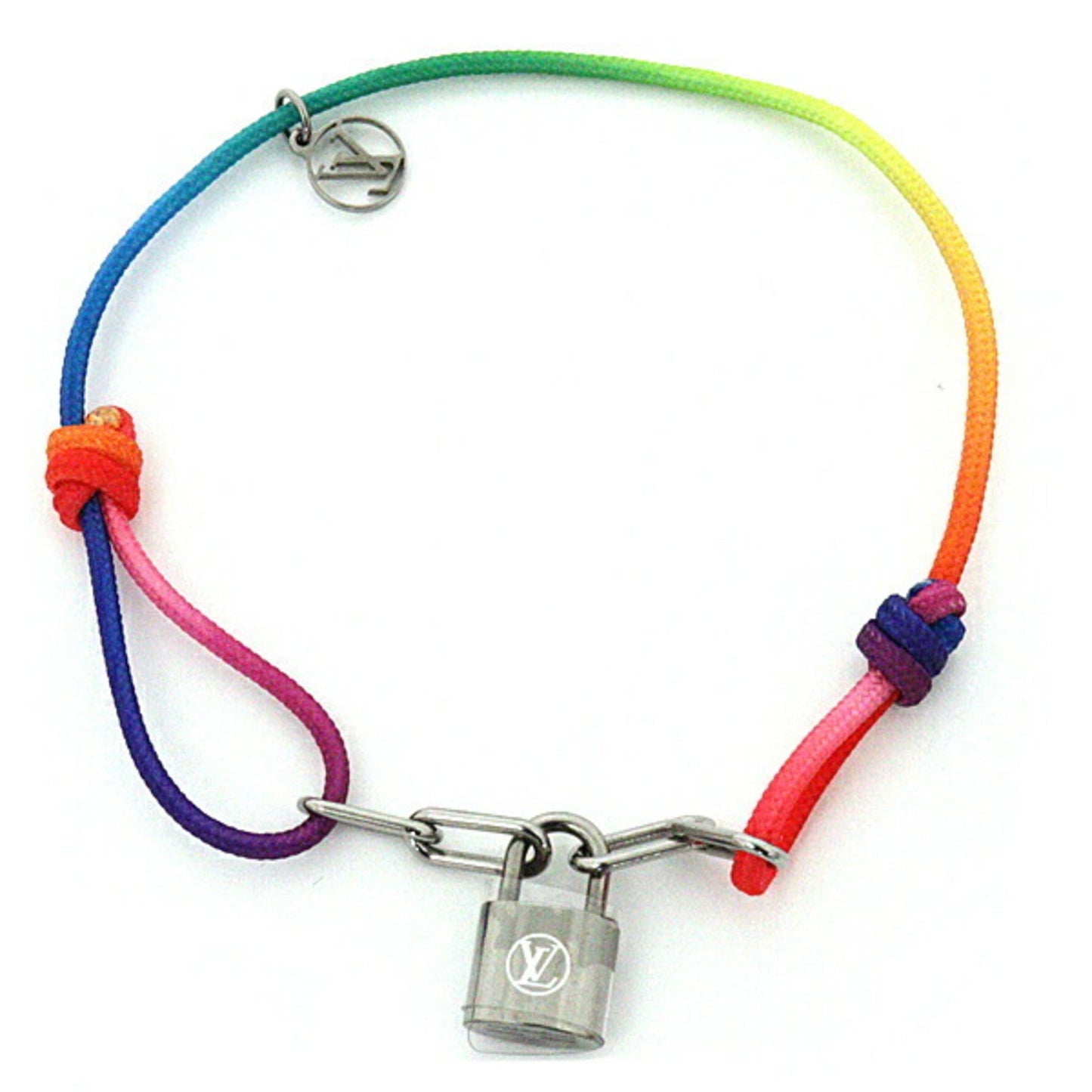 LOUIS VUITTON Brasserie Silver Lockit Virgil Abloh Rainbow Titanium Cord Bracelet Q05269 Multicolor