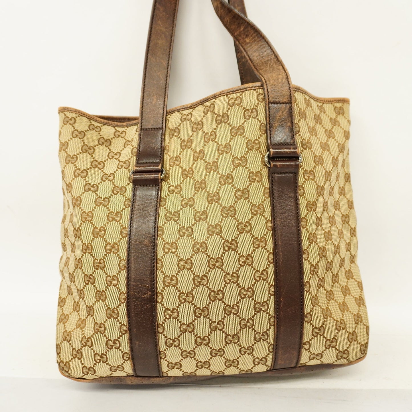 GUCCI  GG Canvas 002-1073 Women's Leather Tote Bag Beige,Brown