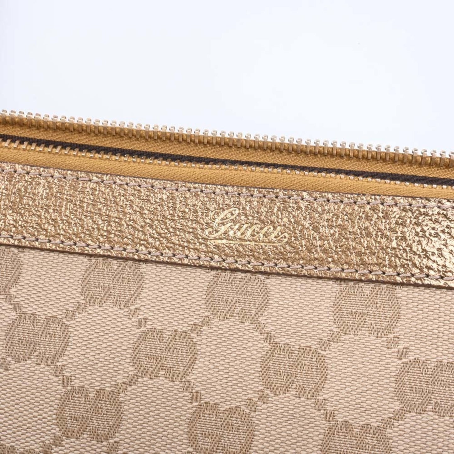 Gucci GG Canvas Leather Tote Bag 141470 Beige/Gold Women's