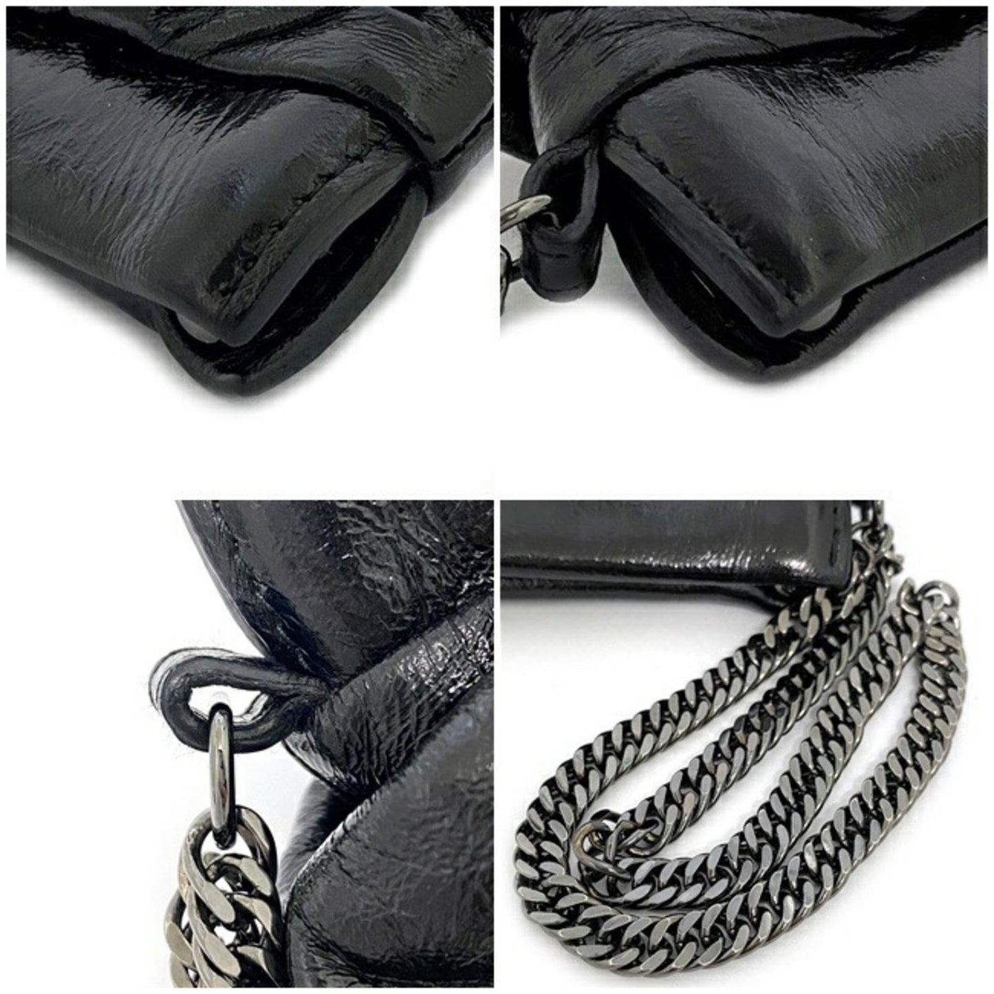 Gucci Mini Clutch Bag Black Silver Histeria 226248 Chain Patent Leather GUCCI Pouch Handbag Enamel Ladies