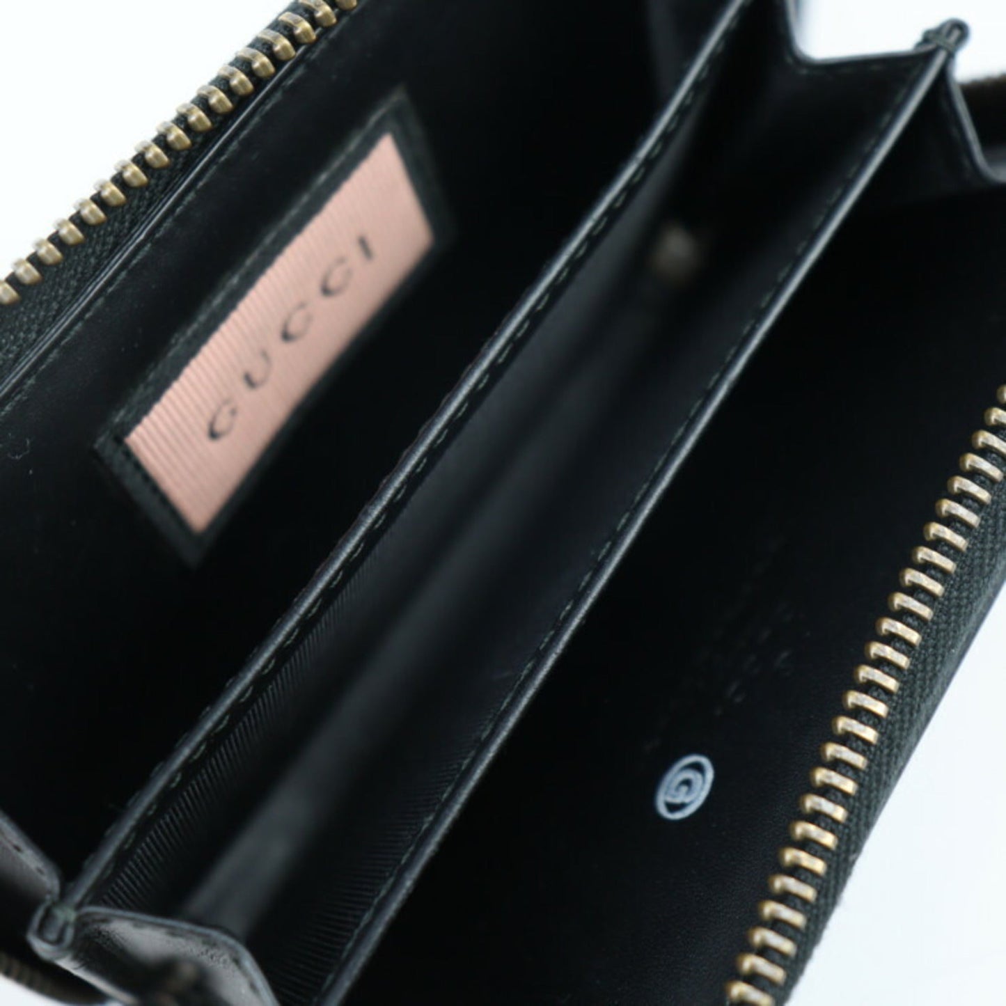 Gucci ghost coin case 448465 leather black light blue yellow gold metal fittings round fastener purse