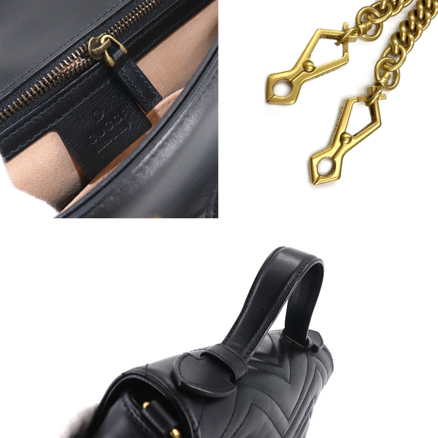 Gucci GG Marmont Small Top Handle Bag 2way Hand Shoulder Leather Black 498110