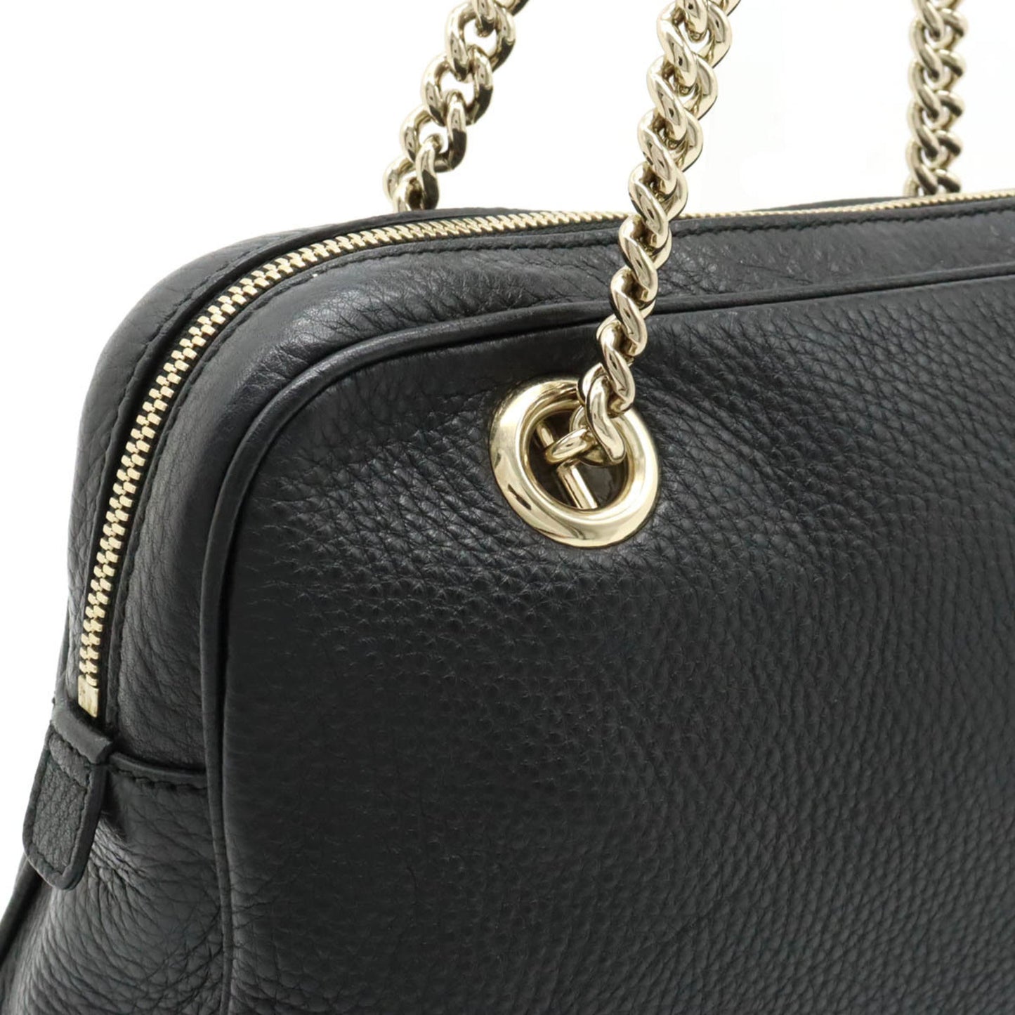 GUCCI Soho Interlocking G Chain Shoulder Bag Tassel Leather Black 308983
