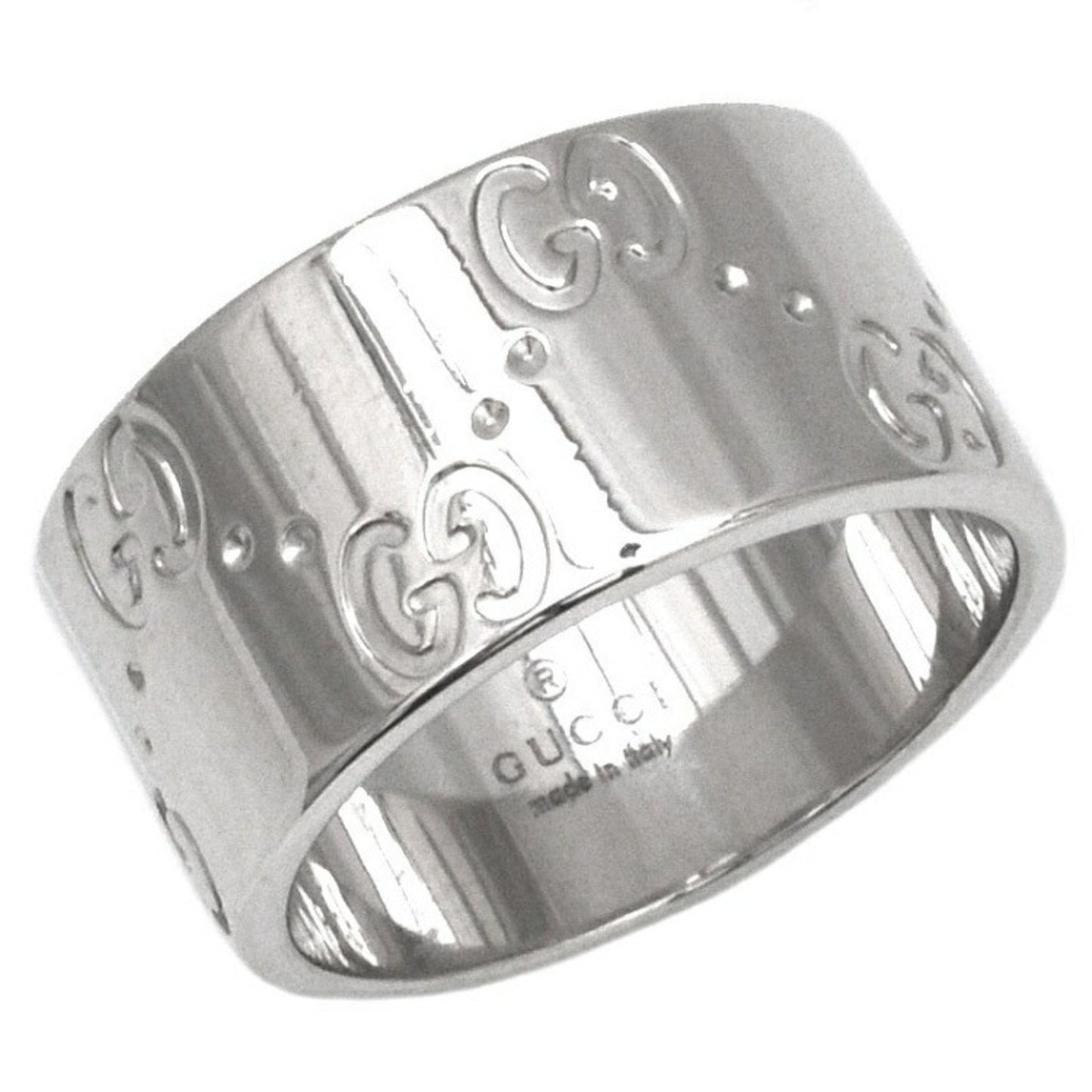 Gucci Icon Ring WG White Gold GG No. 8 # 750 K18 GUCCI 9mm Engraved Band Women's Men's Unisex Flat