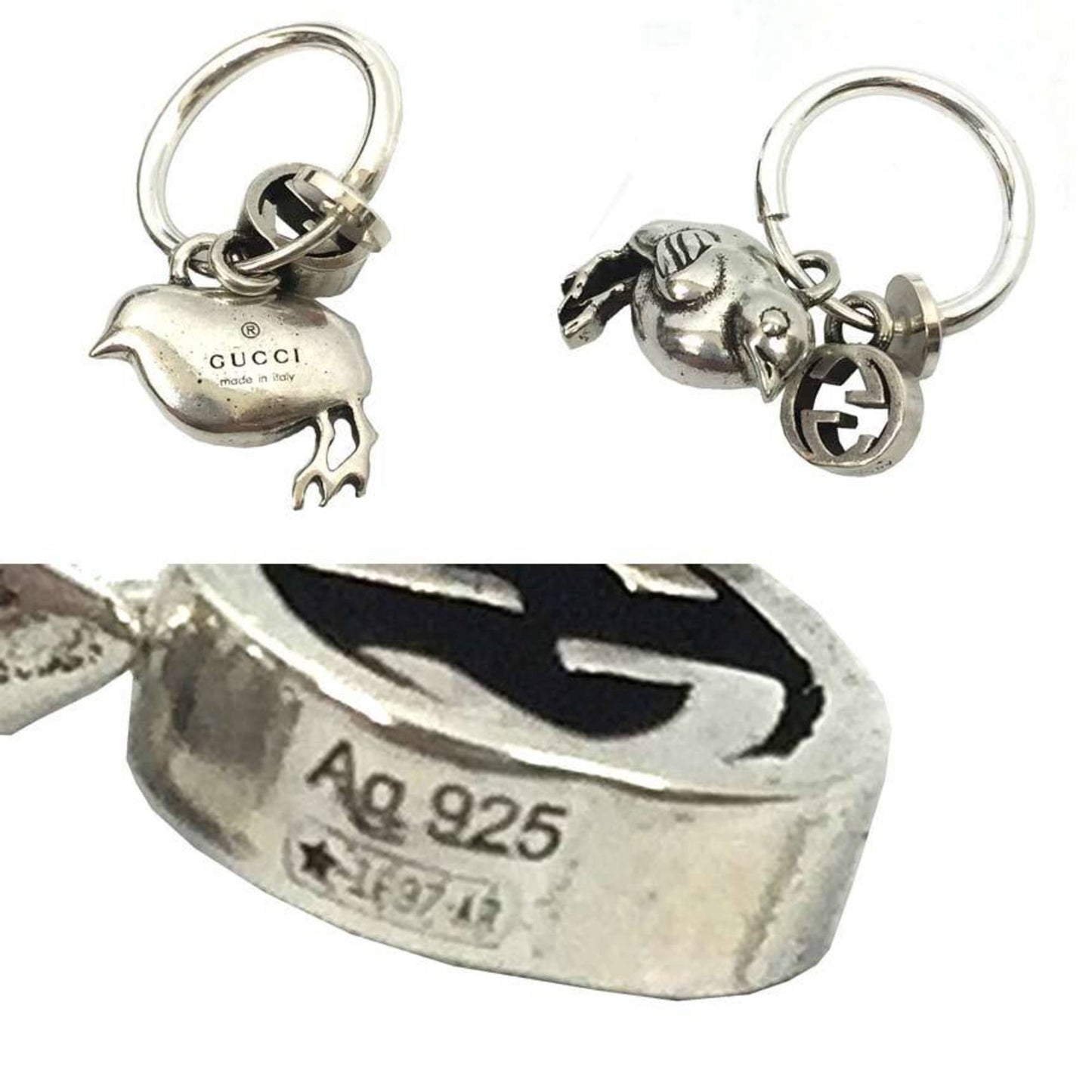 Gucci interlocking G with tick (chick) detail clip earrings 635584 AG925 silver