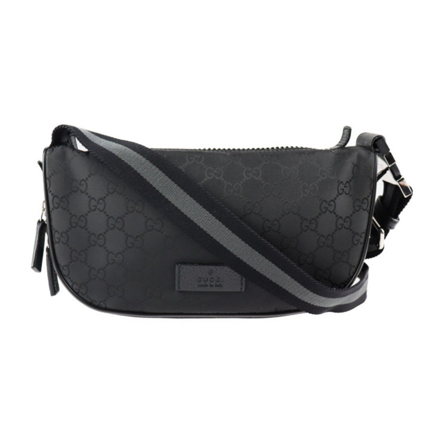 GUCCI Waist Bag 449182 GG Nylon x Leather Black Silver Hardware Body Hip