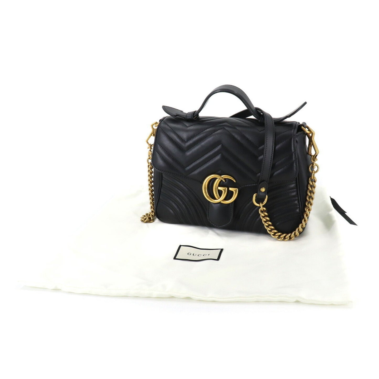 Gucci GG Marmont Small Top Handle Bag 2way Hand Shoulder Leather Black 498110