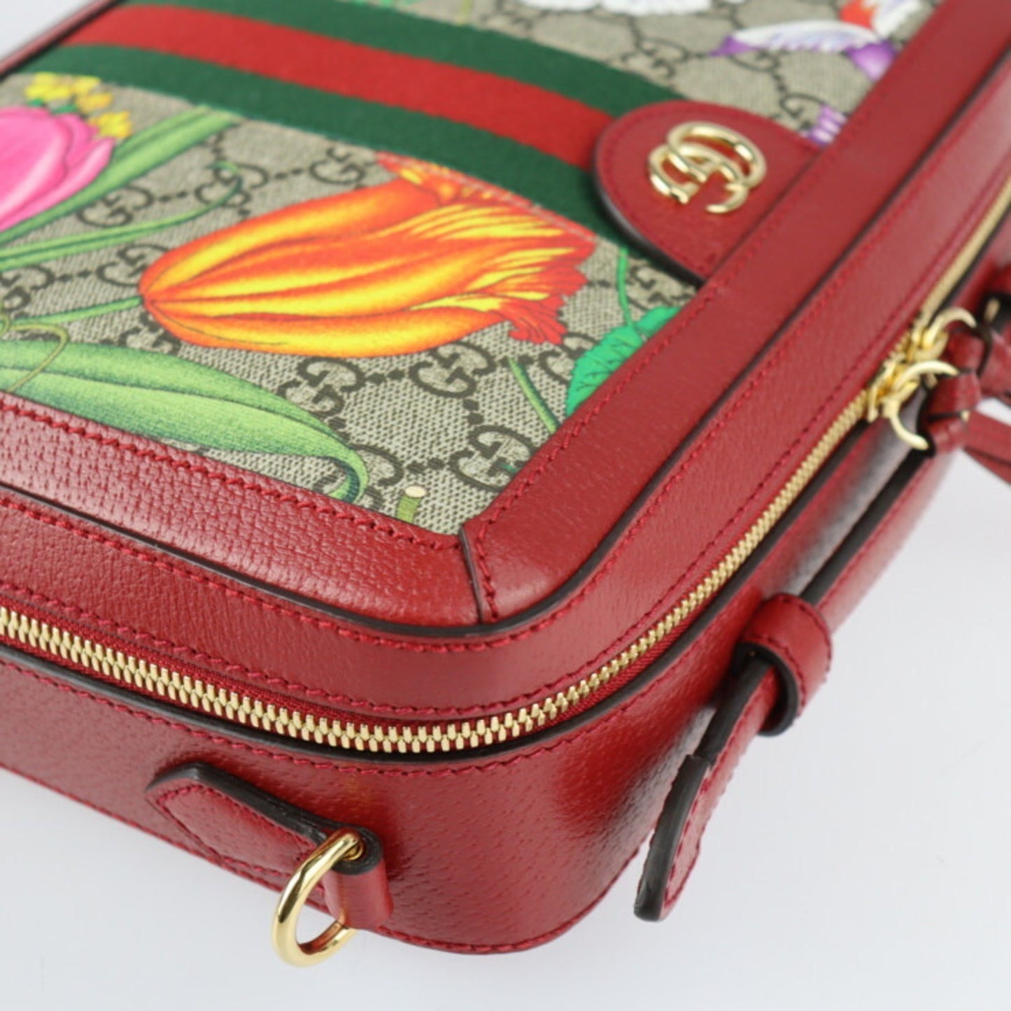 Gucci GG Small Shoulder Bag Ophidia Web 550622 Supreme Canvas Leather Red Multicolor Gold Hardware 2WAY Handbag