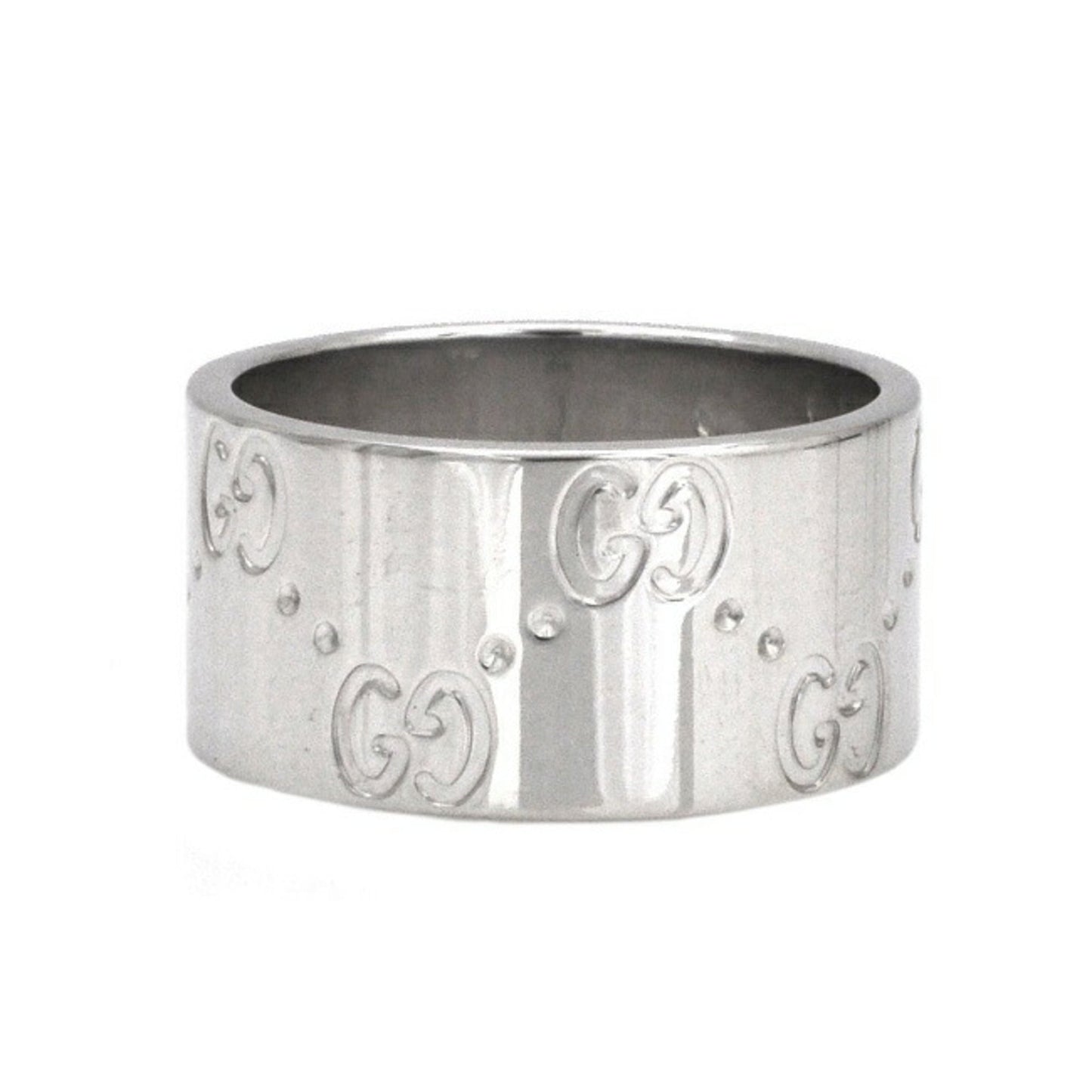 Gucci Icon Ring WG White Gold GG No. 8 # 750 K18 GUCCI 9mm Engraved Band Women's Men's Unisex Flat