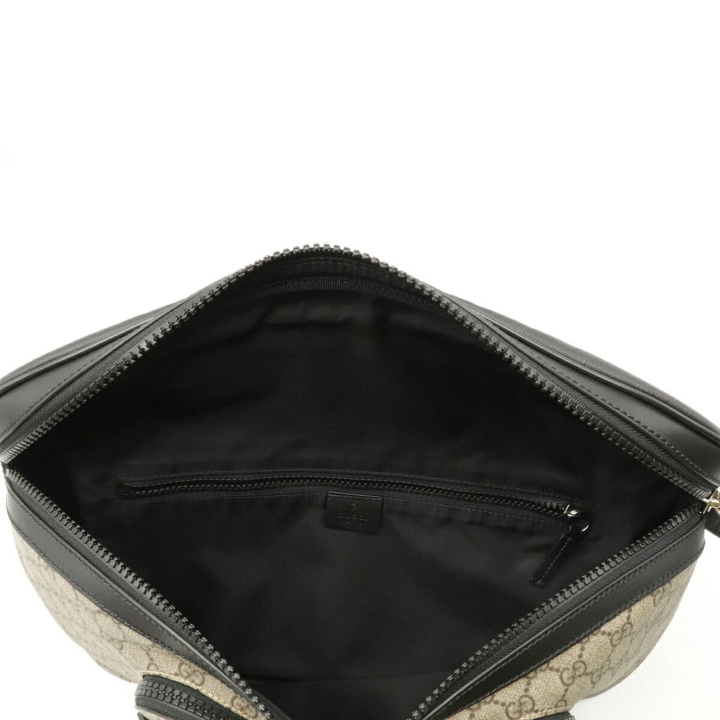 Gucci GG Supreme Body Bag Waist Pouch Hip Leather Beige Black 523309