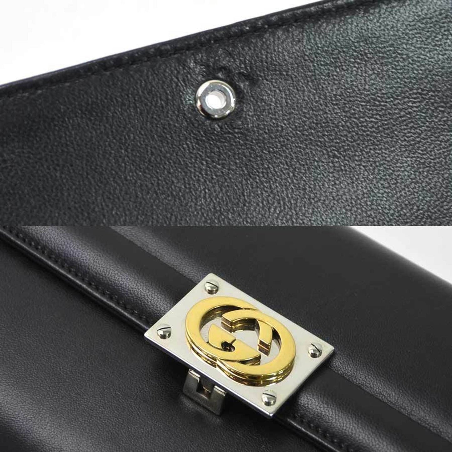 Gucci Shoulder Bag Clutch 2Way Interlocking G Black Leather GUCCI Women's 628521