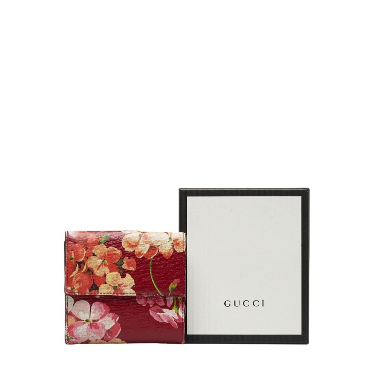 GUCCI Blooms French Flap W Bifold Wallet 410104 Red Multicolor Leather Women's