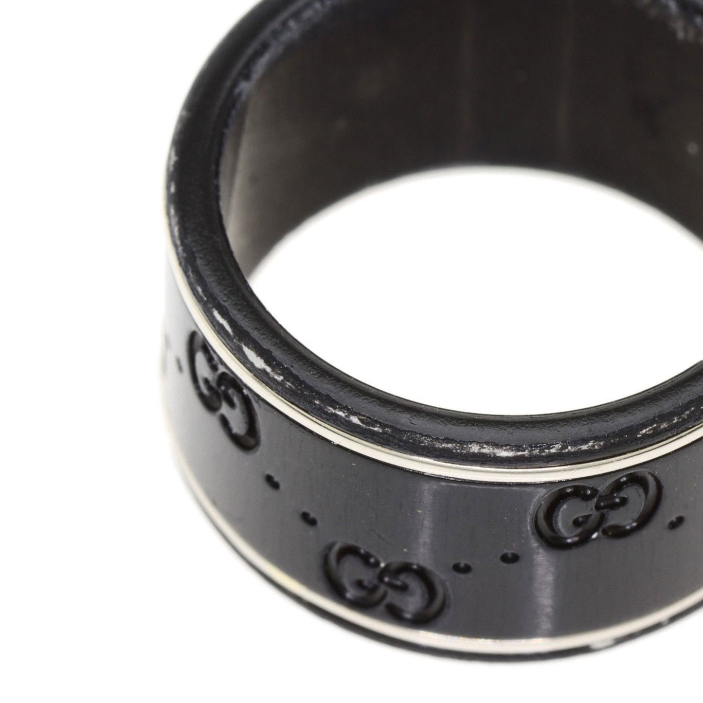 Gucci Icon Wide Black Corundum #12 Ring K18 White Gold Ladies GUCCI