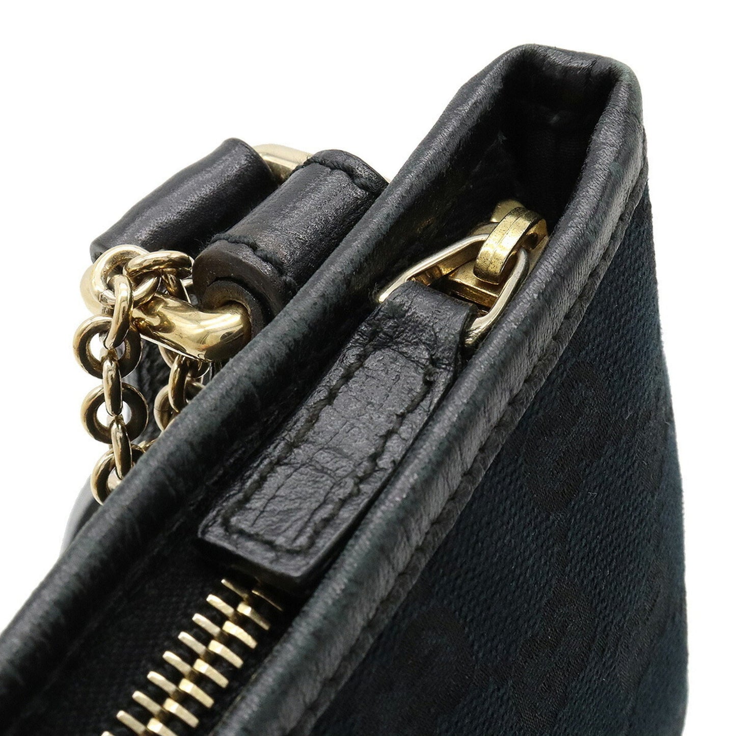 Gucci GG Canvas Sherry Line Shoulder Bag Leather Black Green 144388