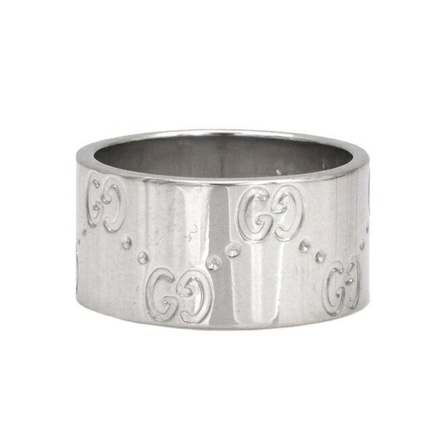 Gucci Icon Ring WG White Gold GG No. 8 # 750 K18 GUCCI 9mm Engraved Band Women's Men's Unisex Flat
