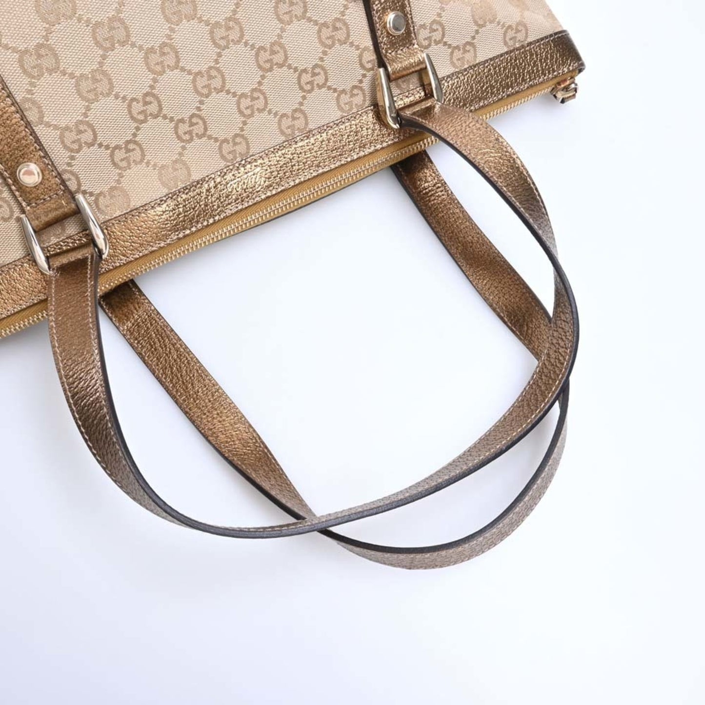 Gucci GG Canvas Leather Tote Bag 141470 Beige/Gold Women's