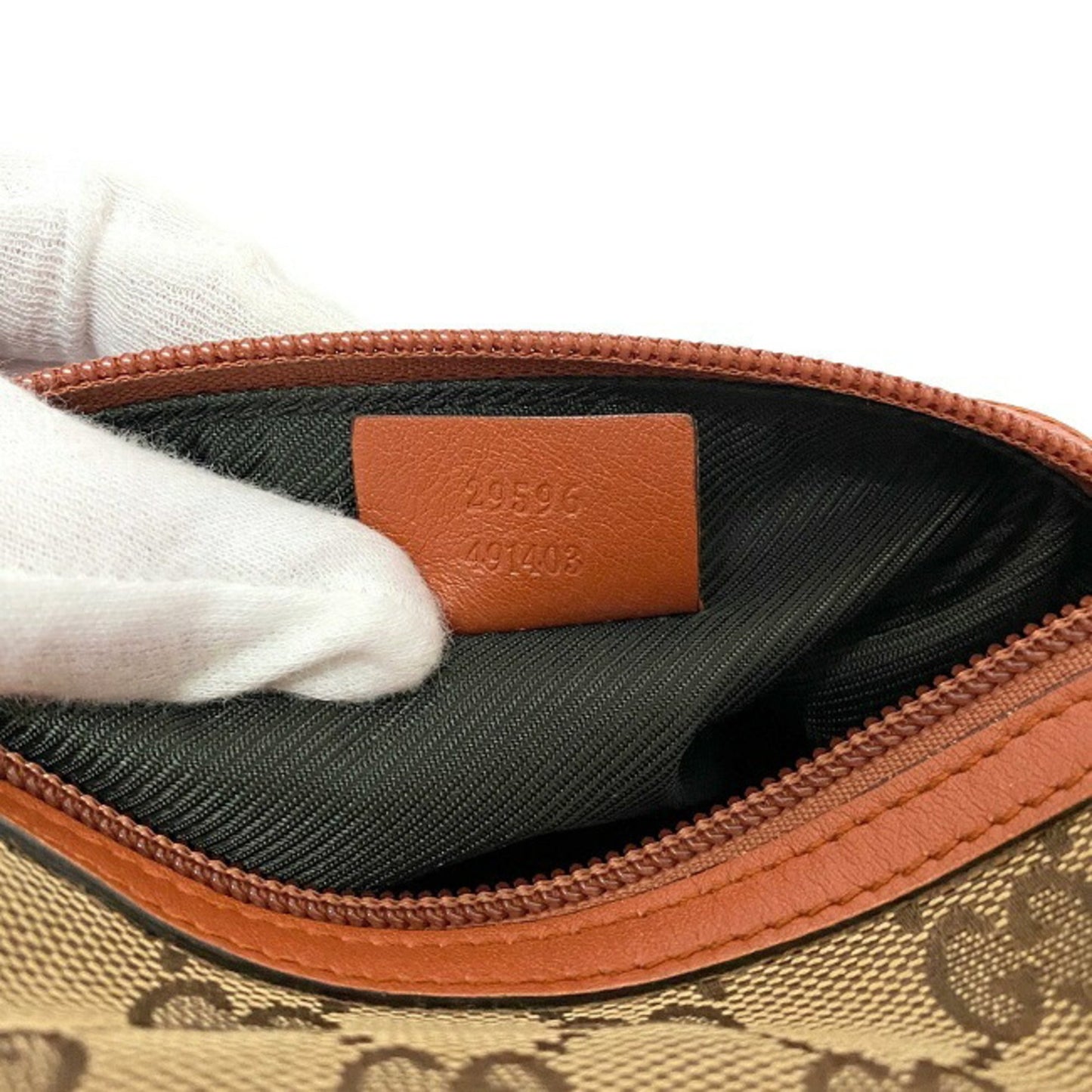Gucci Pouch Beige Orange GG Canvas 29596 Leather GUCCI Ladies