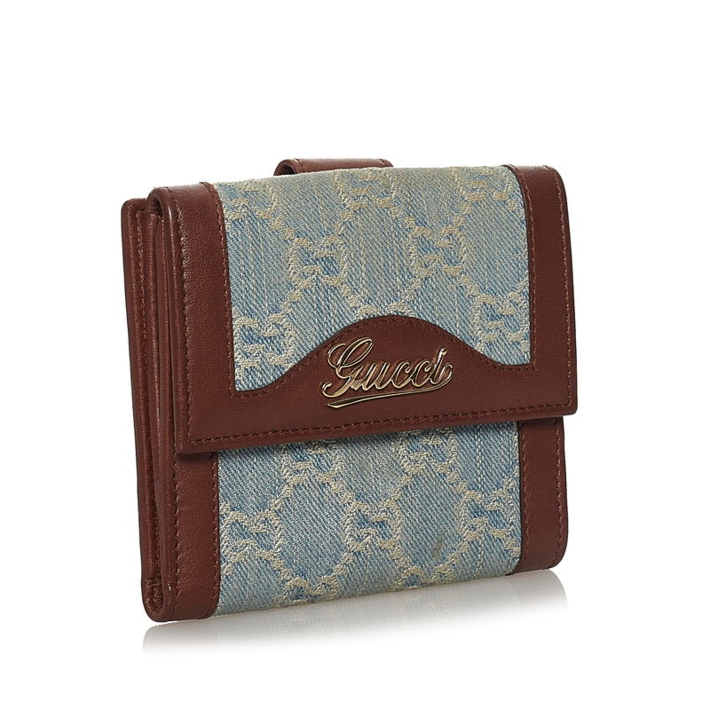 Gucci GG Canvas Folio Wallet 282412 Blue Brown Leather Ladies Gucci
