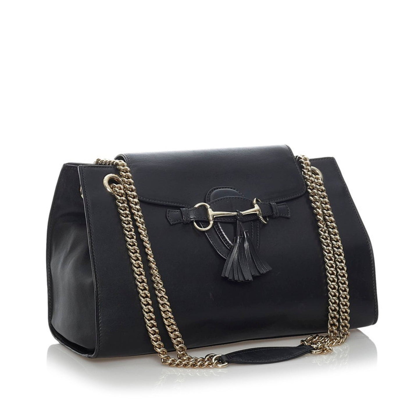 Gucci Horsebit Chain Shoulder Bag 295403 Black Leather Ladies
