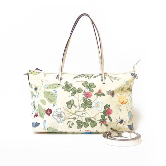 Gucci Nylon Shoulder Bag Flora GG Yellow Women's