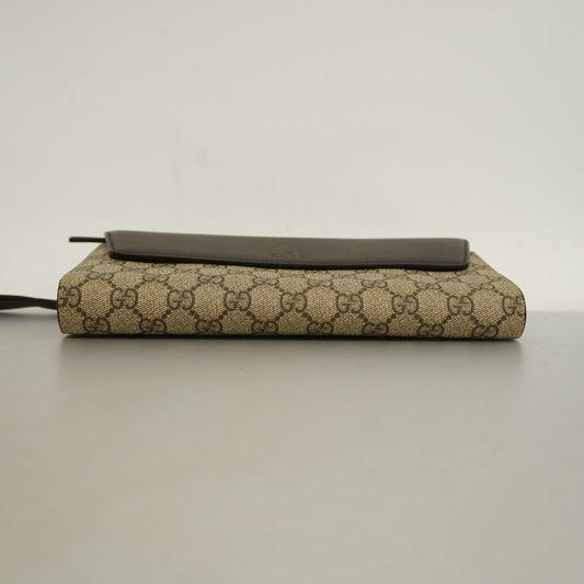 GUCCI[3ca0334]   Clutch Bag GG Supreme 386852 Leather Beige Gold metal