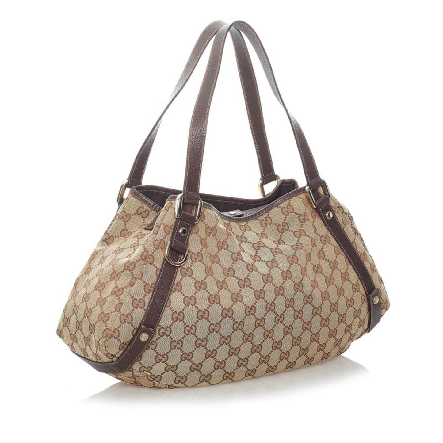 Gucci GG Canvas Handbag 130736 Beige Leather Ladies GUCCI