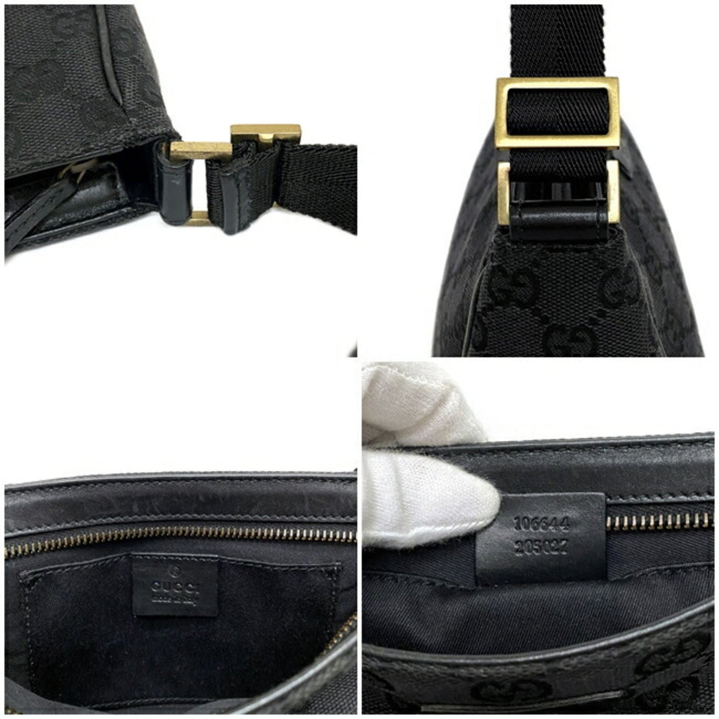 Gucci Handbag Black 106644 Canvas Leather GUCCI Women's Bag GG