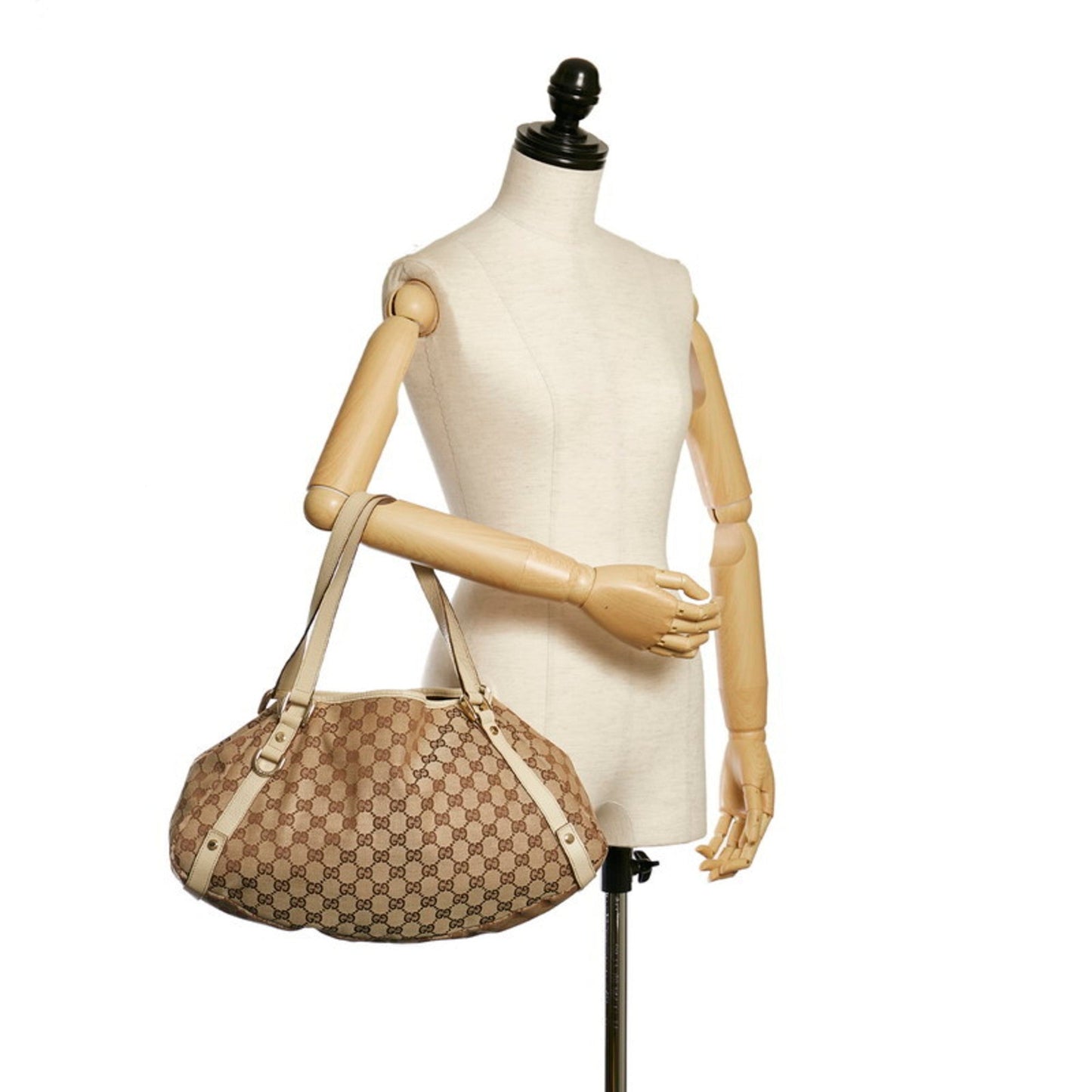 Gucci GG Canvas Handbag 130736 Beige Leather Ladies GUCCI