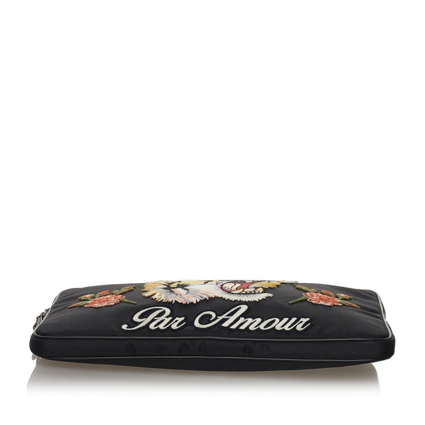Gucci Embroidered Tiger Clutch Bag Laptop Case 473884 Black Canvas Ladies GUCCI