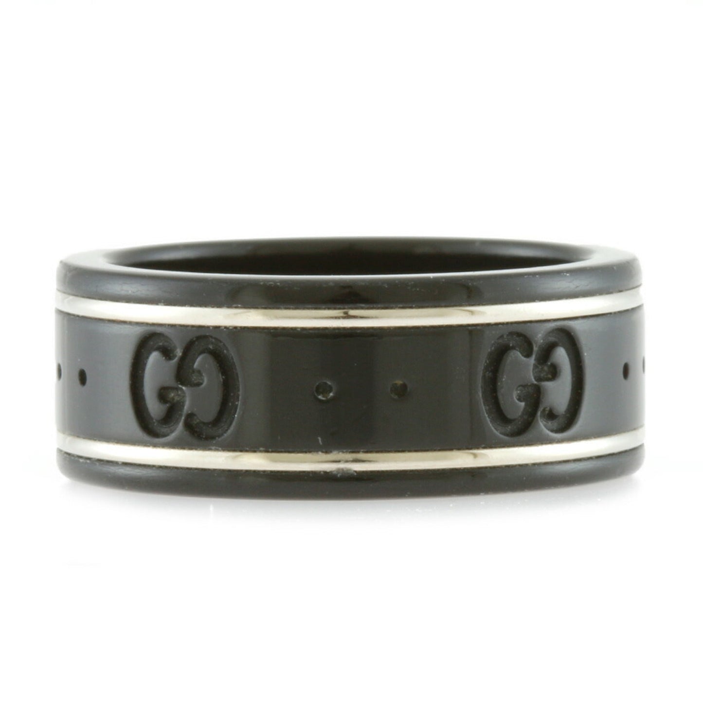 Gucci Ring Icon Thin Band Black Corundum # 9 8.5 Ladies Metal