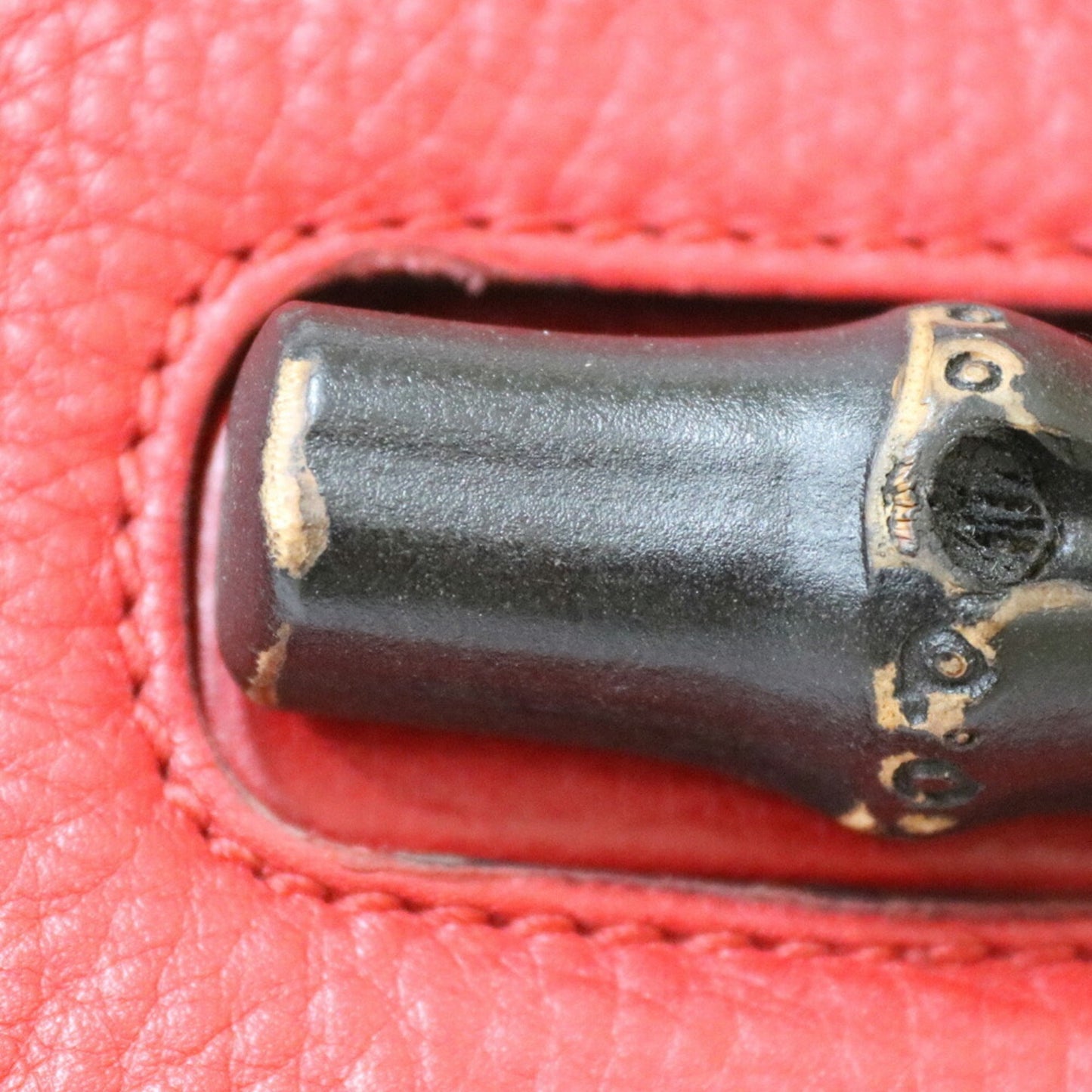 Gucci Shoulder Bag Bamboo Handbag Red Women's Leather
