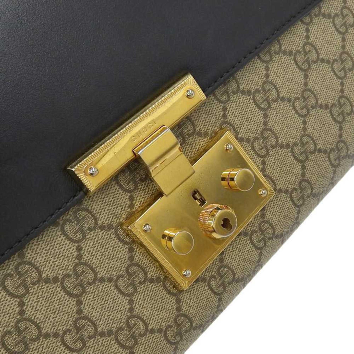 Gucci GG Supreme Padlock Shoulder Bag Leather Coated Canvas Black Brown Beige 409486 498879