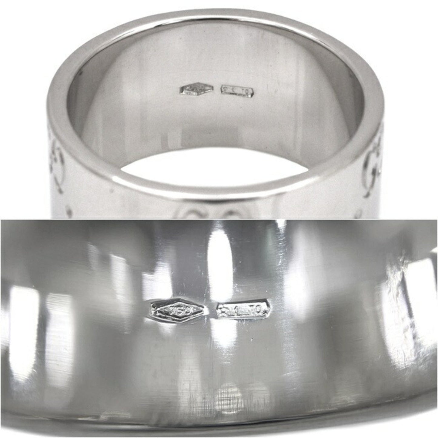 Gucci Icon Ring WG White Gold GG No. 8 # 750 K18 GUCCI 9mm Engraved Band Women's Men's Unisex Flat