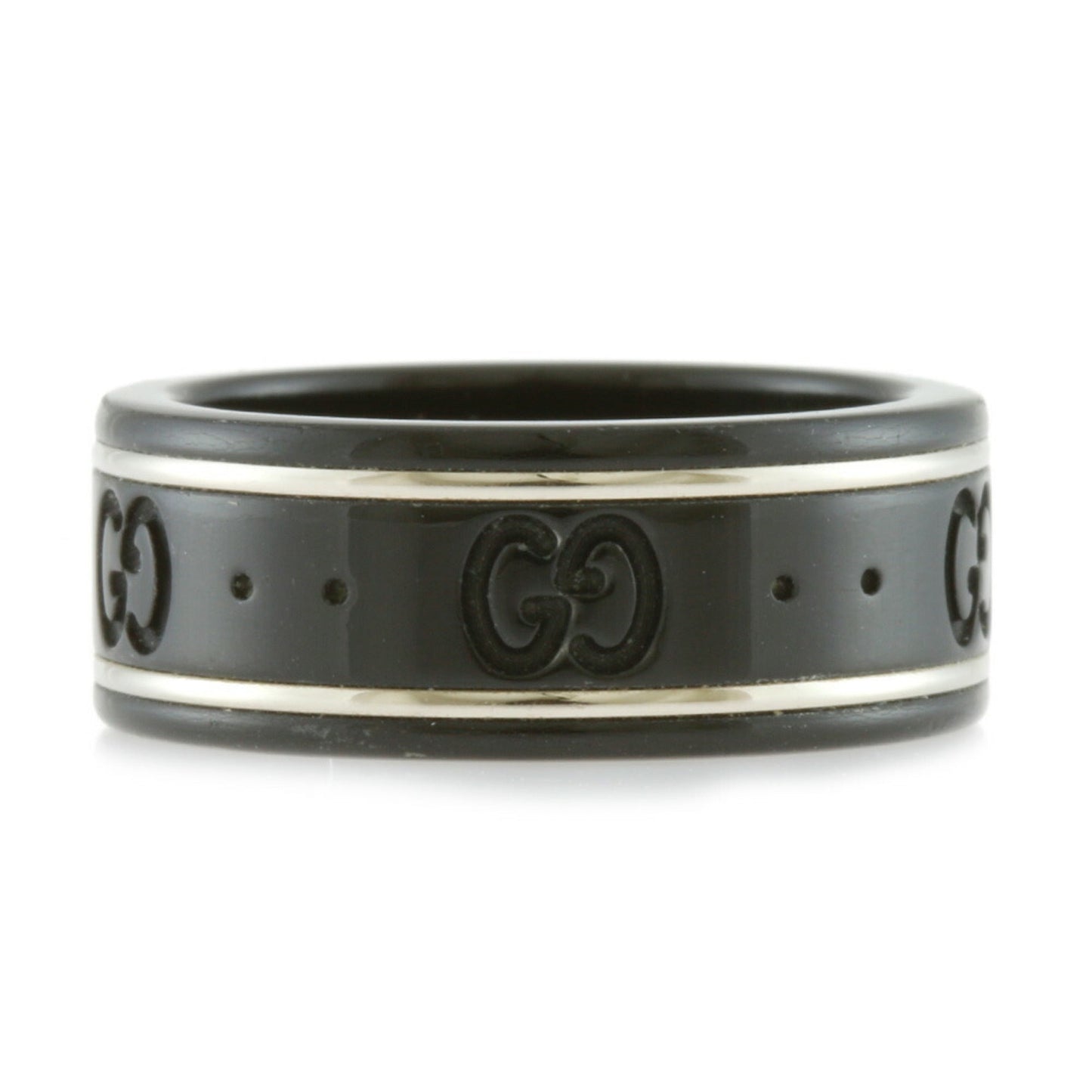 Gucci Ring Icon Thin Band Black Corundum # 9 8.5 Ladies Metal