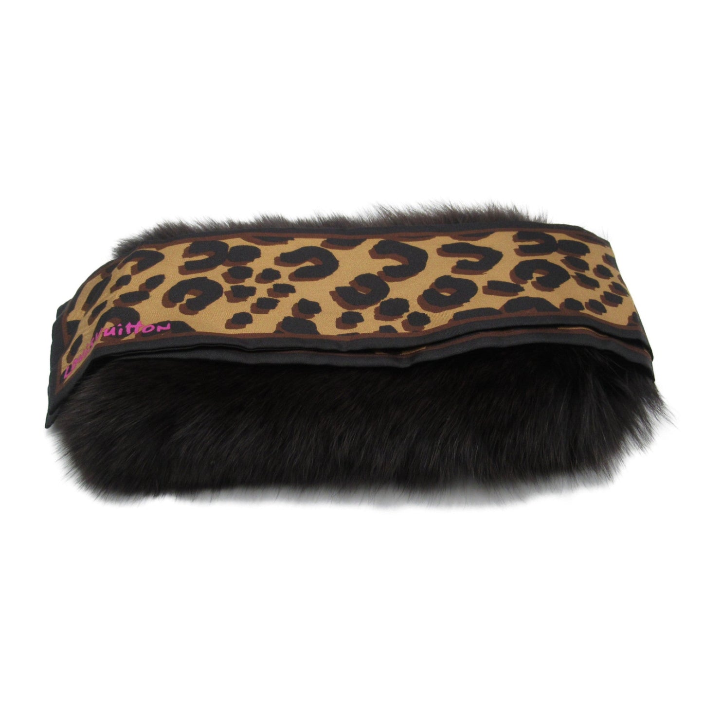 LOUIS VUITTON fur scarf Brown silk