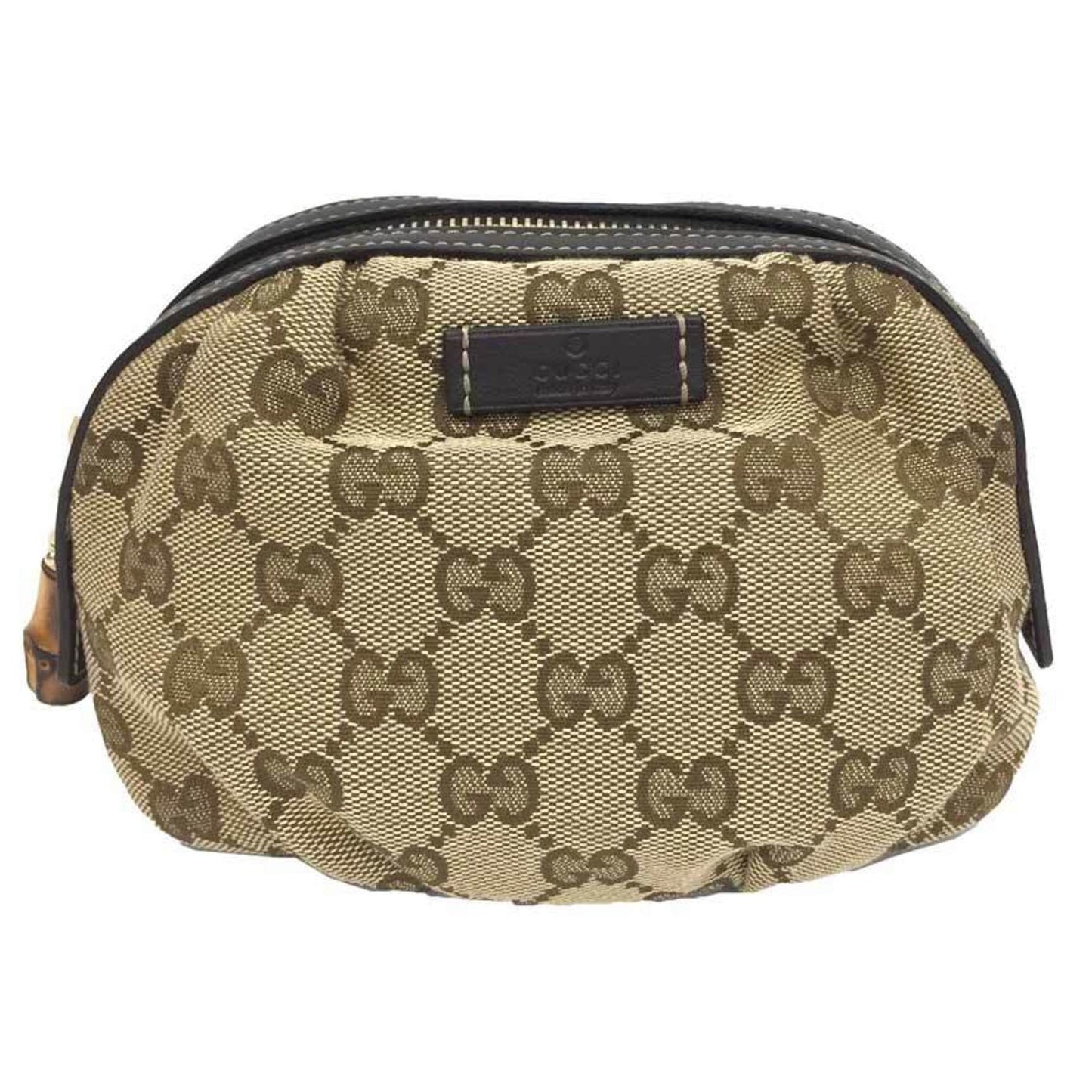 Gucci GG Canvas Bamboo Pouch WG Beige x Brown Leather Women's Unisex Bag
