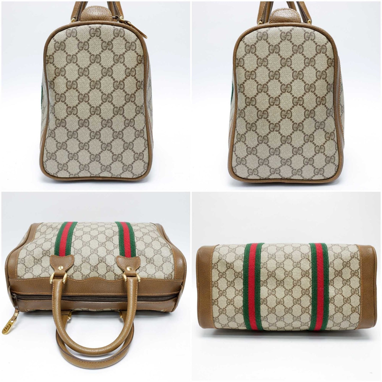 GUCCI Old Gucci Vintage Mini Boston Bag Handbag Barrel Unisex 1970's 70'S Sherry Line GG Pattern/Leather Gold Hardware Brown/Beige