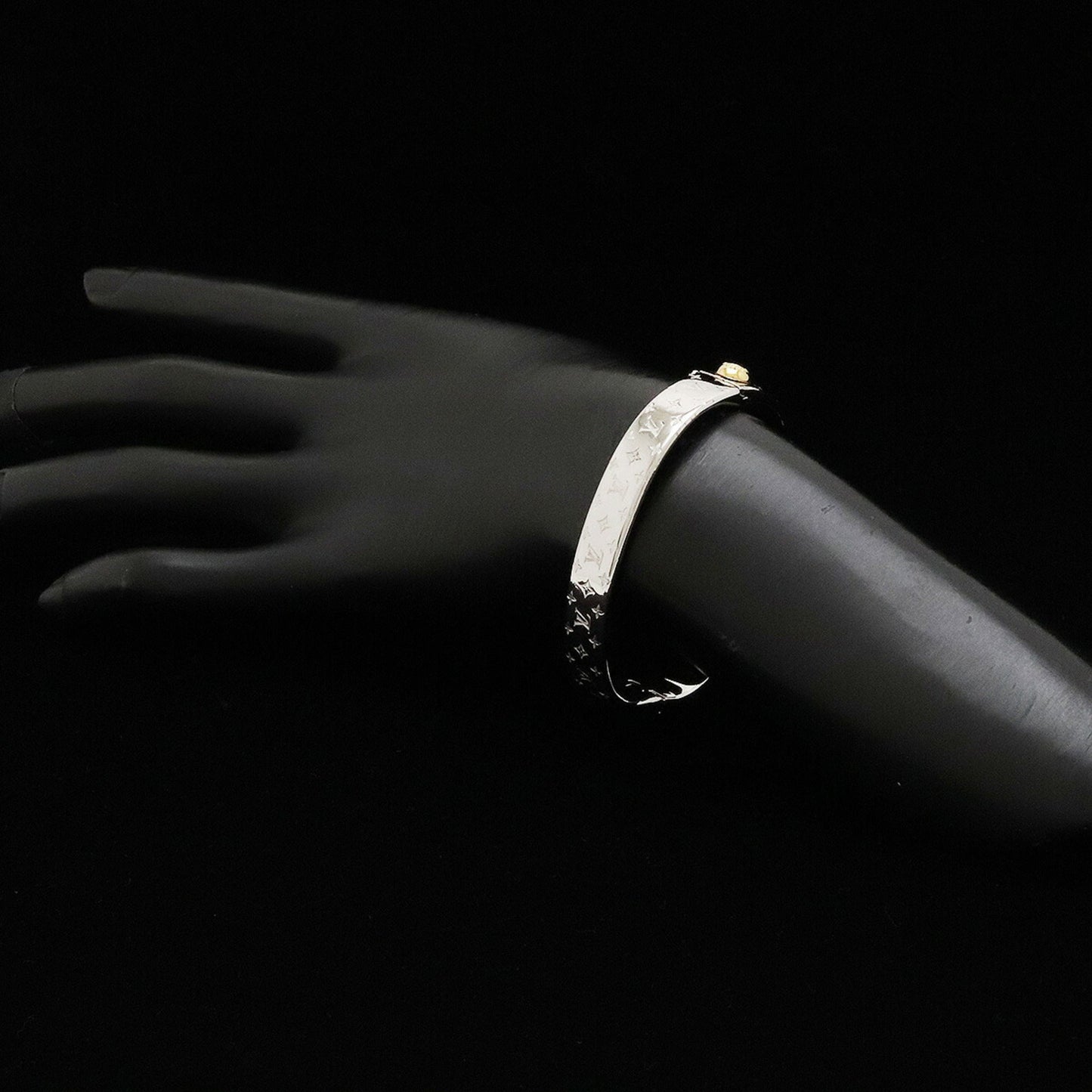 LOUIS VUITTON Cuff Nanogram Bangle Bracelet #S S Size Metal Silver Color M00249