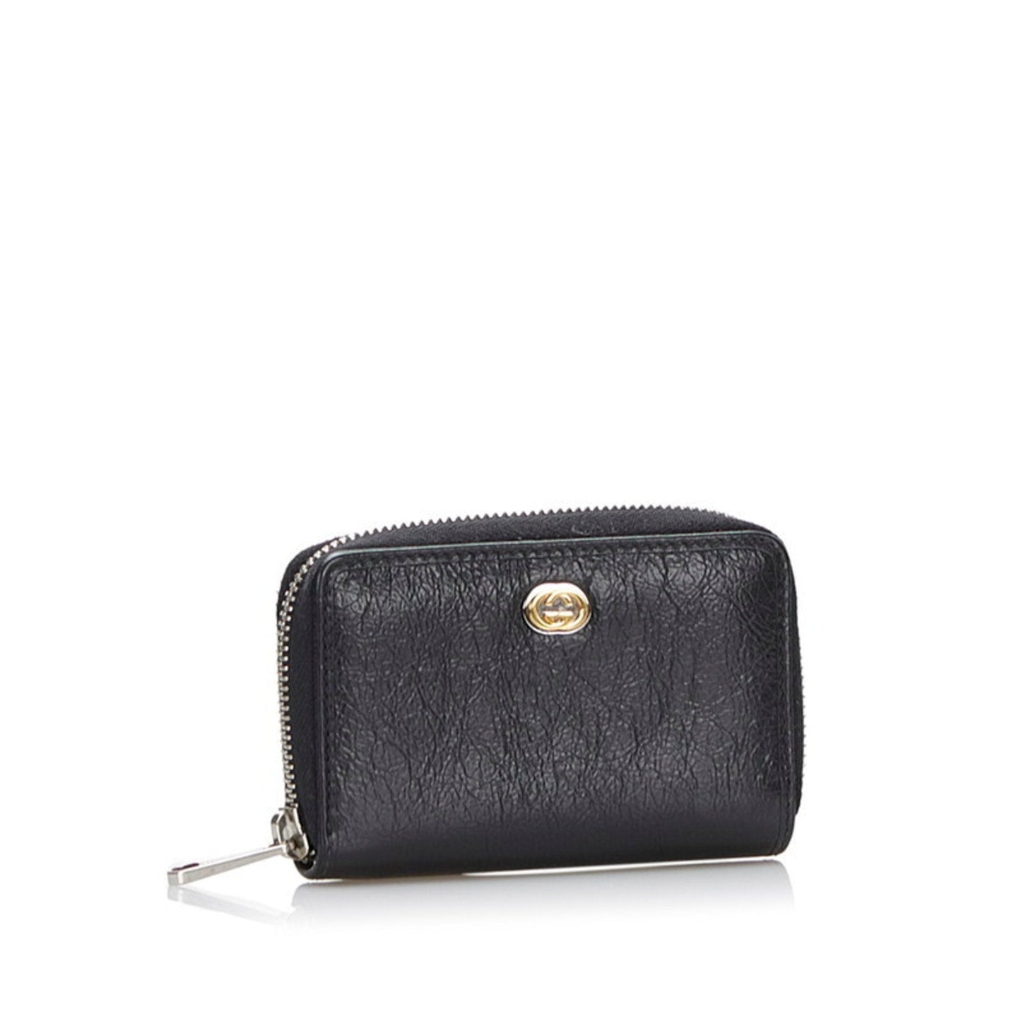 Gucci Interlocking Coin Case 581530 Black Leather Ladies GUCCI
