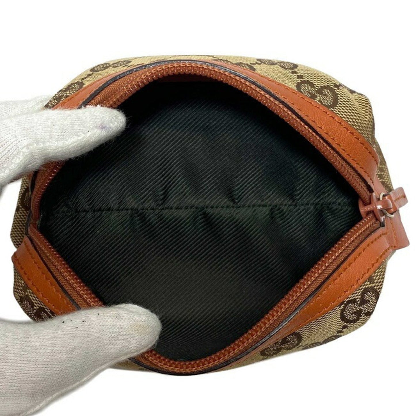 Gucci Pouch Beige Orange GG Canvas 29596 Leather GUCCI Ladies