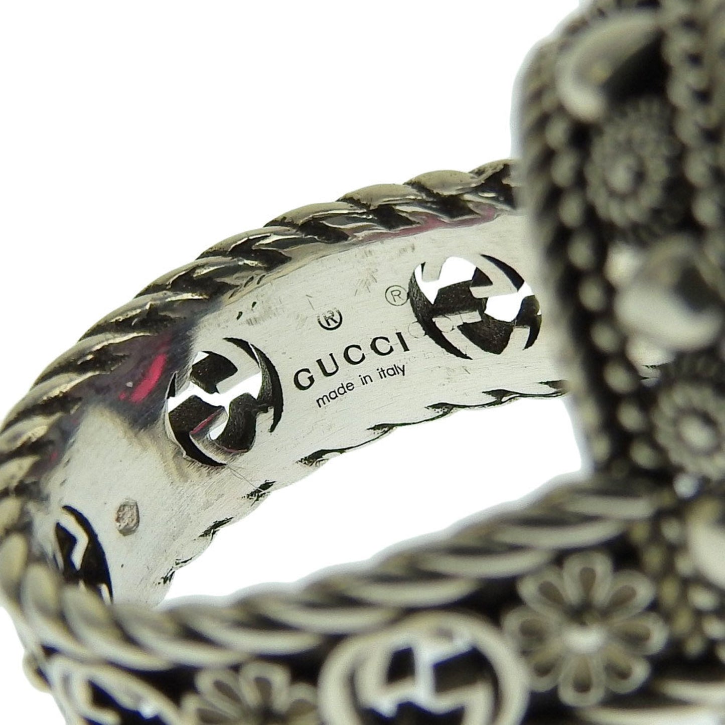 Gucci Interlocking G Flower Ring SV925 Color Stone Red #16 No. 13