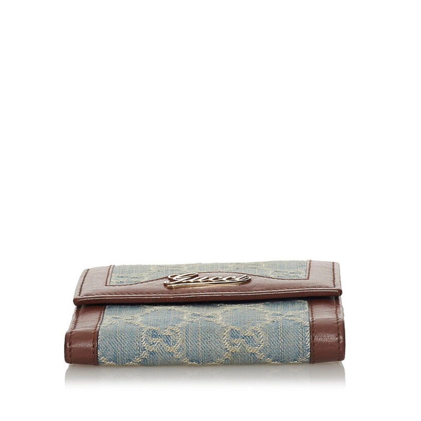 Gucci GG Canvas Folio Wallet 282412 Blue Brown Leather Ladies Gucci